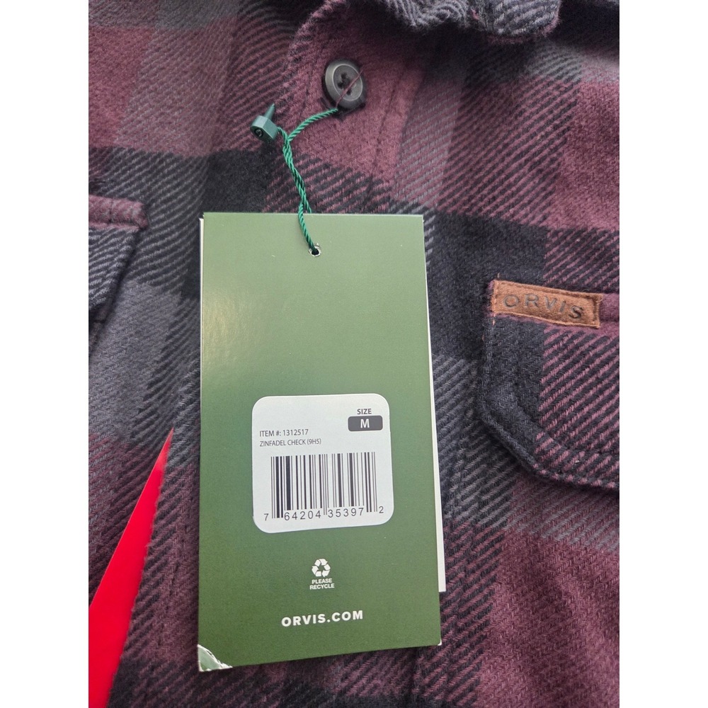 New Orvis Big Bear Flannel Shirt Mens Size M Burgundy Plaid Heavyweight Brushed - Picture 3 of 9
